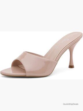 Synthetic Mule Heels, Pointed Toe Stiletto Sandals, Slip-On Dress Pumps